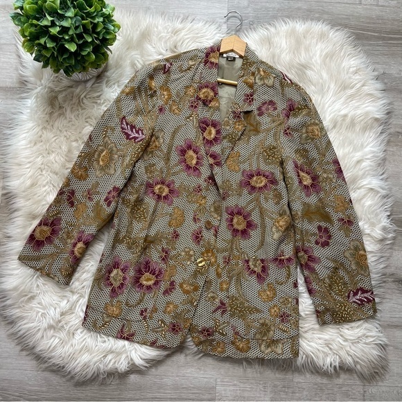 Neiman Marcus 100% Silk Retro Psychedelic Print Blazer Jacket - Picture 1 of 8
